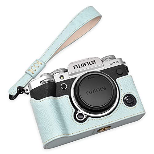 MUZIRI KINOKOO Schutzhülle kompatibel für Fuji XT5/X-T5 Kamera - PU Leder Halbkörper Kameratasche mit Handschlaufe - Hellblau Set, hellblau, Kameratasche von MUZIRI KINOKOO