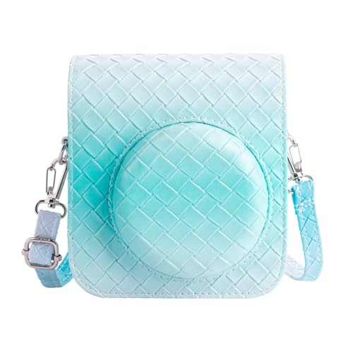 MUZIRI KINOKOO Tasche für Fujifilm Instax Mini 12 / Polaroid Mini 12 Sofortbildkamera, PU-Leder Gradient Weave Adern Schutzhülle mit Schultergurt - Blau von MUZIRI KINOKOO