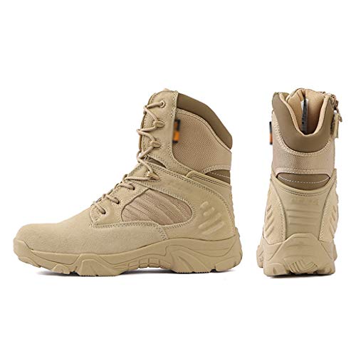 MWbetsy High-Top-Kampf-Stiefel Commando Outdoor-Wüste Tactical Boots Army Training Wandern Walkin Bergschuhe Große Leder Leichte Schuhe,Braun,44 von MWbetsy
