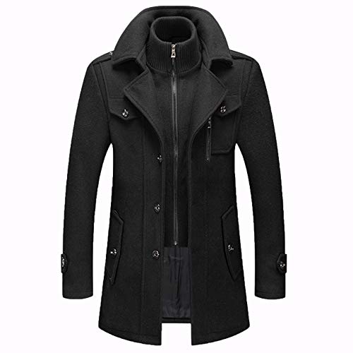 Männer Warmer Wollmantel, abnehmbare Doppelkragen Erbsen-Mäntel Casual Winter Business Slim Fit Jacke Plus Baumwollfutter Dicker Abzug im Freien Winddichte,Schwarz,L von MWbetsy