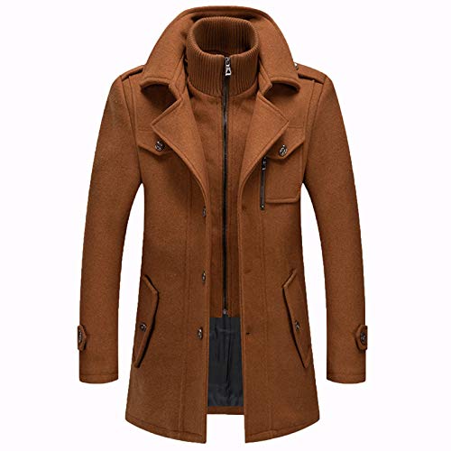 Männer Warmer Wollmantel, abnehmbare Doppelkragen Erbsen-Mäntel Casual Winter Business Slim Fit Jacke Plus Baumwollfutter Dicker Abzug im Freien Winddichte Mantel im Freien,Braun,XXXXL von MWbetsy