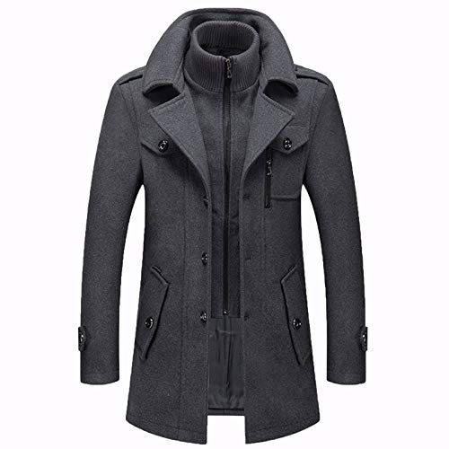 Männer Warmer Wollmantel, abnehmbare Doppelkragen Erbsen-Mäntel Casual Winter Business Slim Fit Jacke Plus Baumwollfutter Dicker Abzug im Freien Winddichte Mantel im Freien,Grau,XXXXL von MWbetsy