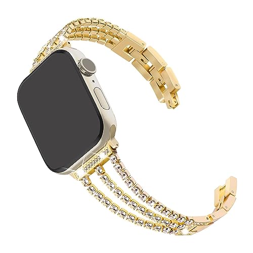 Armband Kompatibel mit Apple Watch 5 40mm, Glitzer Damen Edelstahl Armbänder Metall Uhrenarmbänder Kristall Ersatzband Verstellbare Kompatibel mit iWatch 41mm 40mm 38mm Series SE/9/8/7/6/5/4/3/2/1 von MXFDOKD