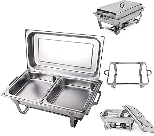 MXFKLJ 9L Edelstahl-Chafing Dish-Buffet, komplettes Set mit Wasserpfanne, halbgroßer Lebensmittelpfanne, Brennstoffhalter und Deckel, Speisenwärmer für Party-Buffets, 2 Stück (Farbe: 3 Stück) von MXFKLJ