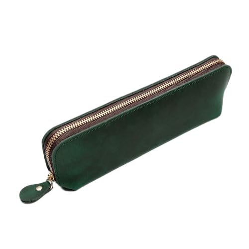 MXMZSRTH Federmäppchen aus Leder Handgefertigter Stiftebeutel aus Leder mit Reißverschluss, kreativer Vintage-Stift-Organizer (Farbe : Dark Green, Size : 19x4.5x6cm) von MXMZSRTH