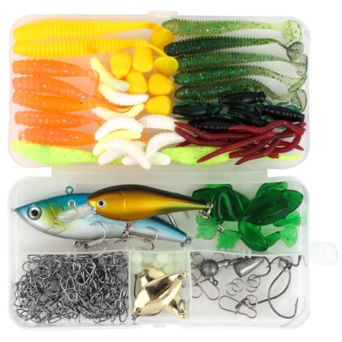 175 pcs Angeln Köder Gemischt, Angeln Köder Set mit Angelkasten, Kunstköder, Angelzubehör, für Süßwasser Salzwasser Fischen 175 pcs Angeln Köder Gemischt, Angeln Köder Set mit Angelkasten, Kunstköder, Angelzubehör, für Süßwasser Salzwasser Fischen von MXTIMWAN