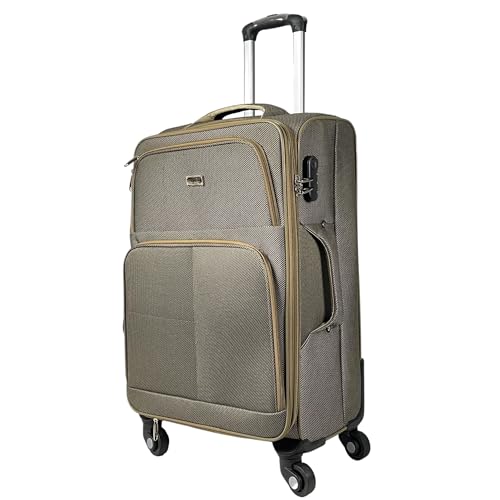 MY TRAVEL BAG Stoff Reisekoffer Trolley Erweiterbar mit Zwillingsrollen (M/L/XL/XXL oder 4er Set) Weichgepäck (Khaki, Handgepäck (55cm)) von MY TRAVEL BAG