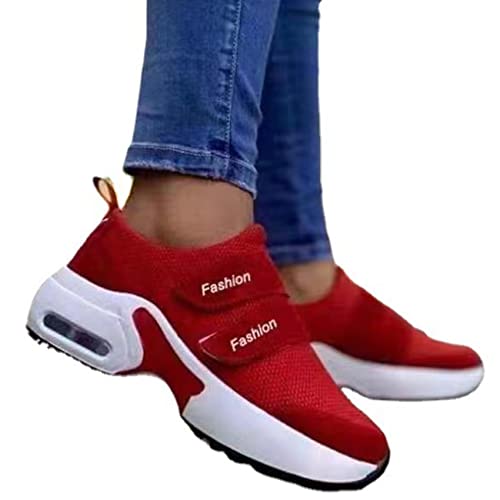 MYENA Frühling Sneakers Frauen lässig atmungsaktive Sportschuhe Mode, Frauen Mode rutschfeste Wanderschuhe atmungsaktive tromme leichte Eignung keil,Rot,43 von MYENA