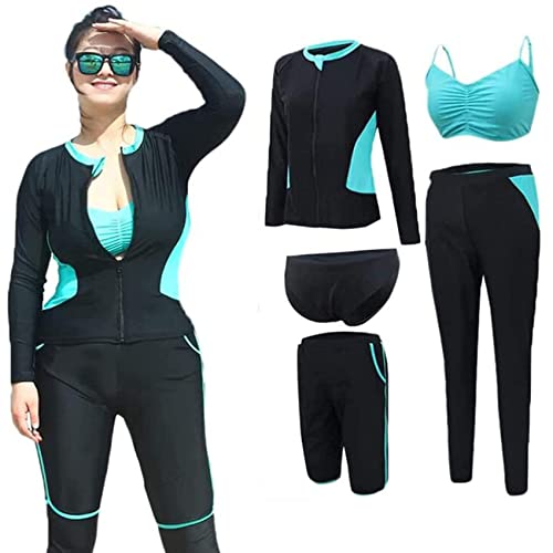 Womens Plus Size 4XL-5XL Neoprenanzug Große Größe Nearsuits Kurze Front Reißverschluss Top Und Shorts Surfen Surfen Badeanzug Surfen Schnorcheln Kayak,Blau,3XL von MYENA