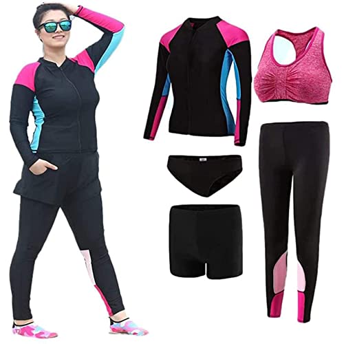 Womens Plus Size 4XL-5XL Neoprenanzug Große Größe Nearsuits Kurze Front Reißverschluss Top Und Shorts Surfen Surfen Badeanzug Surfen Schnorcheln Kayak,Rosa,4XL von MYENA