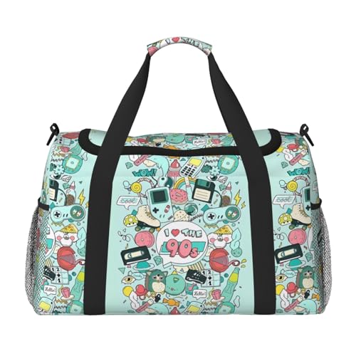 I Love The 90s Illustration Leichte wasserdichte große Kapazität Handheld Schulter Crossbody Reisetasche Persönliche Gegenstände Organizer Tasche, Schwarz , Einheitsgröße von MYGANN