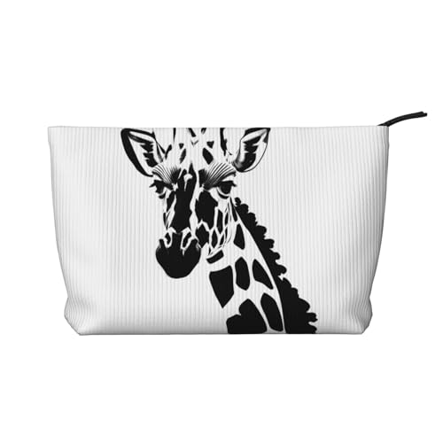 Make-up-Tasche mit Giraffen-Reißverschluss, aus Kord, multifunktionaler Organizer, 22 x 7 x 17 cm, für Reisen, Camping, Urlaub, Fitness, Schwarz und Weiß, Schwarz , Einheitsgröße von MYGANN