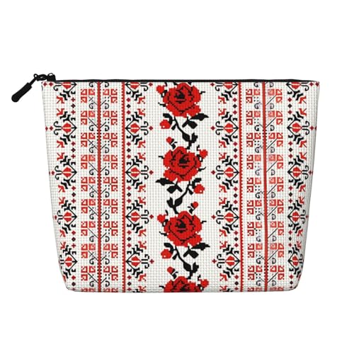 Ukrainischer Stickerei-Stil, Rose, wasserdicht, großes Fassungsvermögen, mit Reißverschluss, Reisen, Geschäftsreise, Zuhause, multifunktionale Make-up-Tasche, Aufbewahrungstasche, Münzgeldbörse, von MYGANN