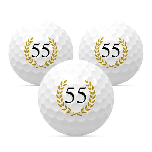 Golfbälle "55" zum Geburtstag 3er Set Golfgeschenk Golf Geburtstagsgeschenk Geschenk Geschenkidee Jubiläum Jahrestag Happy Birthday 18 20 22 25 30 33 35 40 44 45 50 60 65 66 70 75 77 80 85 88 90 (55) von MYNT