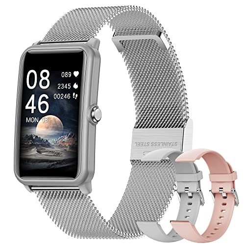 Smartwatch Fitness Tracker mit Pulsuhr, 1.57 Zoll Touchscreen Fitness Armbanduhr, IP68 Wasserdicht Sportuhr mit Schrittzähler Schlafmonitor, Smart Watch für Damen Herren für Android iOS (Silber-) von MYSHUN