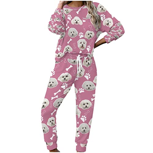 MYSLC Damen Pyjama Set Jogginganzug Hausanzüge Bichon Frise Süße Hunde Rosa Frauen Schlafanzug Nachtwäsche Druck 2 Stücke Sportanzüge Sleepwear Sport Yoga Outfit Multicolor M von MYSLC