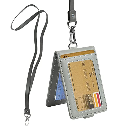 MYSUNBAR Ausweishalter Namensschild Halter, Id Card Badge Mit Schlüsselband,PU Leder Ausweishülle, Vertikal Kartenhalter Strapazierfähige Kartenhülle für Geschäft Schule Schlüsselkarten von MYSUNBAR