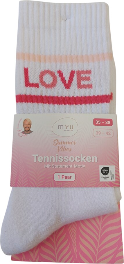 MYU, Damen, Sportsocken, Tennissocken Happy (35 - 38), Weiss von MYU