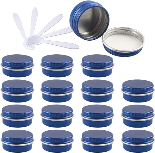 Kosmetikdosen 48 Stück 10 ml Blaue Leere runde Aluminiumdosen mit Schraubdeckel, Vorratsgläser, Kosmetikbehälter, Töpfe mit 6 Spateln(Blue,10ml) von MYXJX