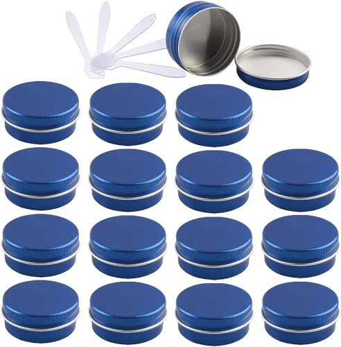 Kosmetikdosen 48 Stück 10 ml Blaue Leere runde Aluminiumdosen mit Schraubdeckel, Vorratsgläser, Kosmetikbehälter, Töpfe mit 6 Spateln(Blue,15ml) von MYXJX