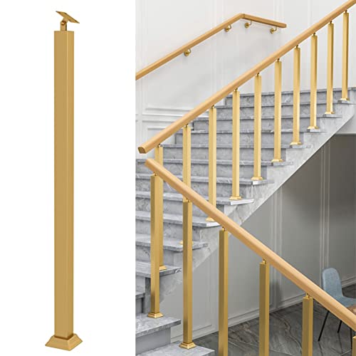 Baluster für Innentreppen – Geländer mit quadratischen Pfosten und Metallspindeln für Innentreppen/Deckgeländer/Betonstufen, mit Schrauben und flachem Halterungsset (Farbe: Gold, Größe: 75 cm/29,5 von MZFFT