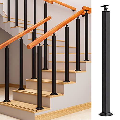 Baluster für Innentreppen – Geländer mit quadratischen Pfosten und Metallspindeln für Innentreppen/Deckgeländer/Betonstufen, mit Schrauben und flachem Halterungsset (Farbe: Schwarz, Größe: 50 cm/19,7 von MZFFT