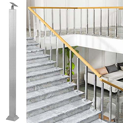 Baluster für Innentreppen – Geländer mit quadratischen Pfosten und Metallspindeln für Innentreppen/Deckgeländer/Betonstufen, mit Schrauben und flachem Halterungsset (Farbe: Silber, Größe: 60 cm/23,6 von MZFFT