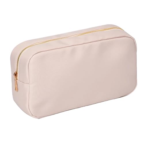 Make-Up-Aufbewahrungstasche Letter Patch Custom Travel Cosmetic Bag Personalized Nylon Pouch Toiletry Bag Chenille Patch Makeup Toiletries Girl Cosmetic Bag Kosmetiktasche(Champagne,XL) von MZPOZB