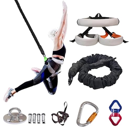 Dehnungsseil Suspension Bungee Fitness Set, Schwarz Aerial Yoga Stretch Cord Mit Atmungsaktivem Gürtel, Bungee Fitness Cord Für Bauch/Taille/Beine/Gesäß/Arme Übungen(126.8-148.8 lbs/57.5-67.5 kg-M von MZZKFC