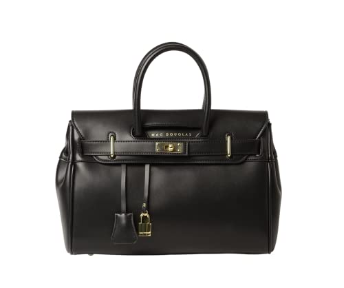 Mac Douglas,Schwarze Handtasche – Le Pyla aus der Kollektion Meryl – Größe XS: 34.5x25x12.5 cm – dekoratives Vorhängeschloss und Schlüsselanhänger – 3 Innentaschen, Schwarz , X-Small von Mac Douglas