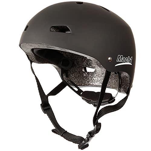 Mach1 Skaterhelm schwarz-matt - Kinder Helm für Skater BMX- Fahrrad, Skateboard, Longboard, Inliner Rollschuhe, Fahrradhelm von Mach1