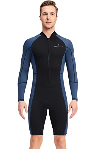 Herren Einteiliger Neoprenanzug 1.5 mm Neopren Tauchanzug Langarm Nassanzüge Tauchen Schnorcheln Surfen Badeshorts UV-Schutzfaktor 50+(Dunkelblau,XXL) von Machbaby