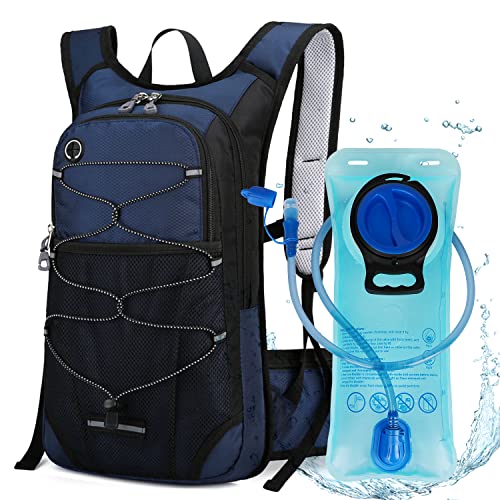 Trinkrucksack, isolierter Wasserrucksack mit 2L Blase, geeignet für Wandern, Radfahren, Laufen, Camping, Klettern und andere Outdoor-Aktivitäten (Dunkelblau) von Macocheezee