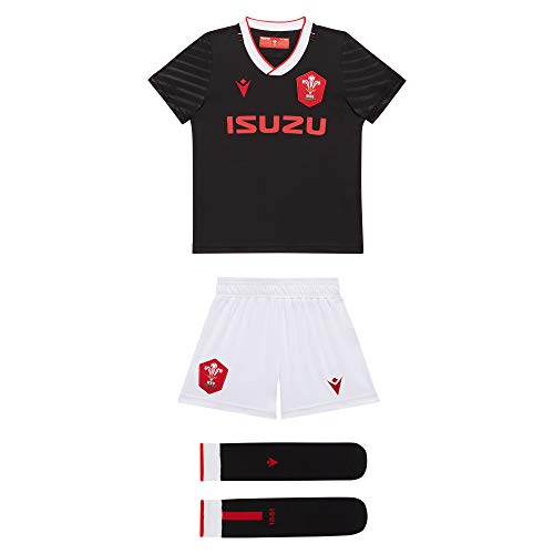 Macron 58125563 Wru M20 WRU M20 Trikot mit Shorts und Socken, alternate Boxset, Jungen, Schwarz, 3/4Y Unisex - Kinder, Unisex Kinder, 58125563, Schwarz, 1/2y von Macron