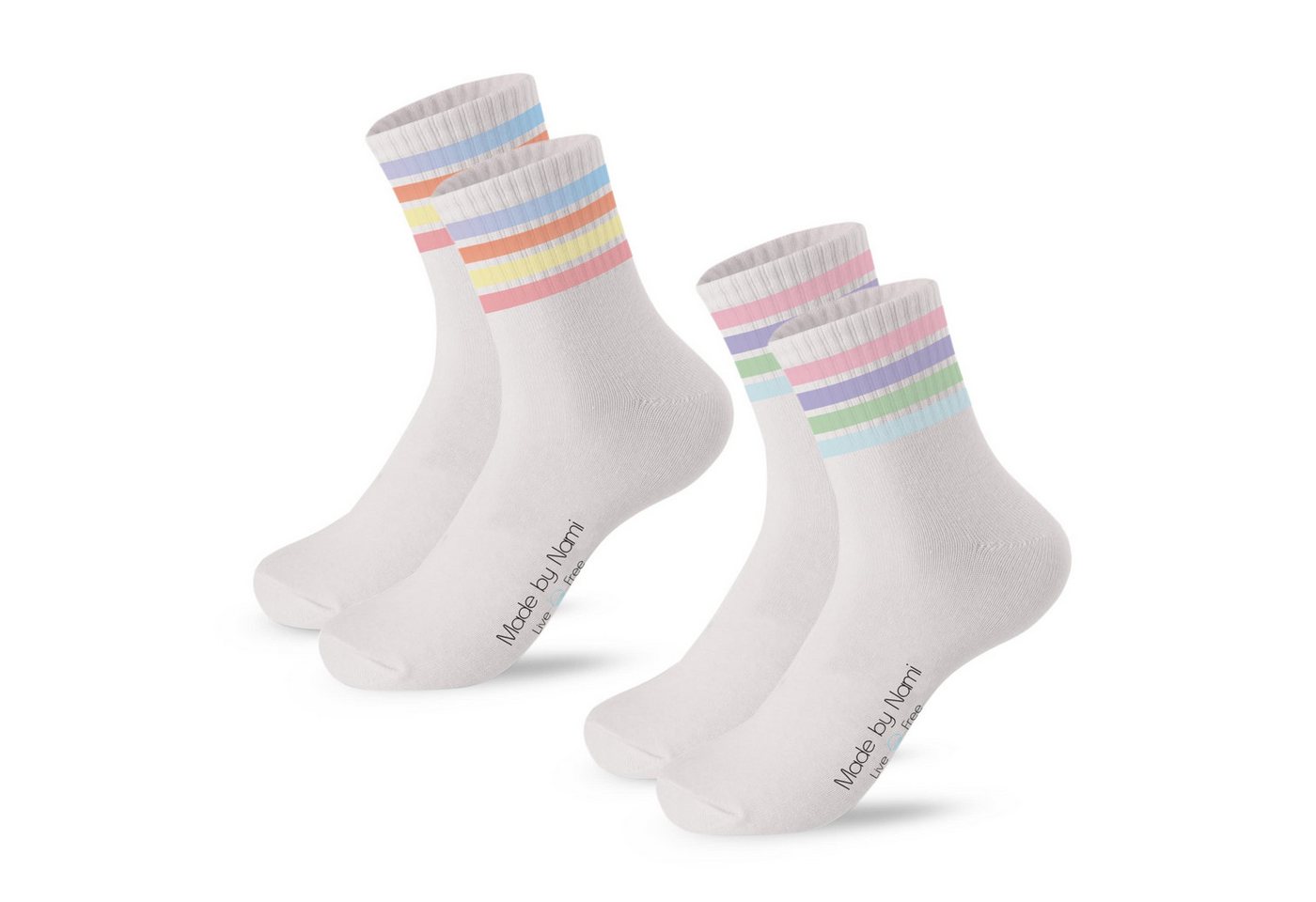 Made by Nami Socken 2er Set Crew Socks - Retro Stripes (2-Paar) 35-40, atmungsaktiv von Made by Nami