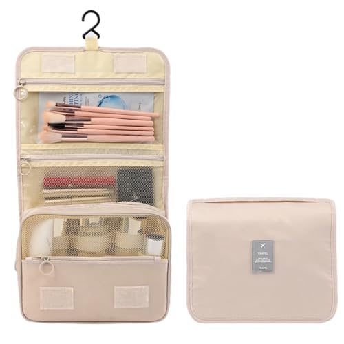 Kulturtasche Zum Aufhängen, Damen Kulturbeutel Transparent Reise Waschtasche, Faltbare Make-up Tasche Organizer Toiletry Bag (Beige) von Mafagwre