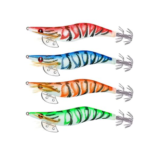 Tintenfischköder, Tintenfisch Köder Luminous Plastic Shrimp Bait Tintenfisch Shrimp Jig Jigging Köder Night Dawn Fishing, Shrimp Lure, Kunstköder in fluoreszierenden Farben, 4 Stück Tintenfischköder, Tintenfisch Köder Luminous Plastic Shrimp Bait Tintenfisch Shrimp Jig Jigging Köder Night Dawn Fishing, Shrimp Lure, Kunstköder in fluoreszierenden Farben, 4 Stück von MagiSel
