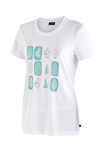 Maier Sports Damen T-Shirt Waltraud Print, Kurzarm Piqué-Shirt, White/Print Leaves, 36 von Maier Sports