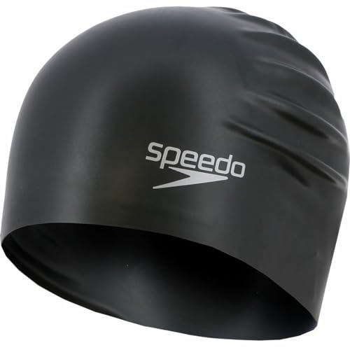 Speedo Langhaar-Schwimmkappe, bequeme Passform, hydrodynamisches Design, wasserdichte Mütze, schwarz, Männer oder Frauen Erwachsene Unisex Größe von Speedo