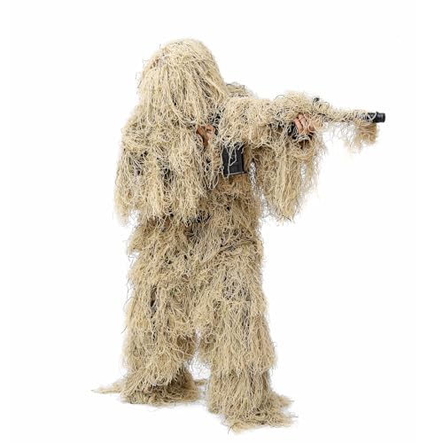 Maizoon 5-in-1-Ghillie-Anzug enthält Jacke, Hose, Maske, Tarnung, Seil und Aufbewahrungstasche, ideal für die militärische Jagd, Scharfschützen, Airsoft und Paintball, Wüstenstil Maizoon 5-in-1-Ghillie-Anzug enthält Jacke, Hose, Maske, Tarnung, Seil und Aufbewahrungstasche, ideal für die militärische Jagd, Scharfschützen, Airsoft und Paintball, Wüstenstil von Maizoon