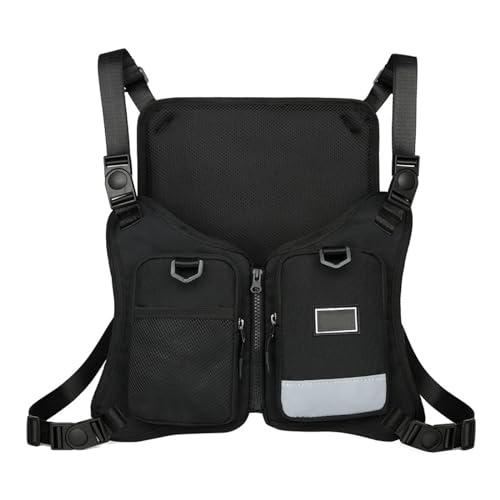 Maizoon Brusttasche für Herren und Damen, Street Hip Hop, Trendige Weste, Sportrucksack, ideal für Radfahren, Nacht, Laufen und Wandern, Schwarz Maizoon Brusttasche für Herren und Damen, Street Hip Hop, Trendige Weste, Sportrucksack, ideal für Radfahren, Nacht, Laufen und Wandern, Schwarz von Maizoon