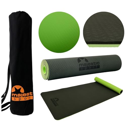 MAJESTIC SPORT Gymnastikmatte, Yogamatte Inkl. Tragetasche aus Baumwolle, rutschfest Trainingsmatte für Fitness Sportmatte, Pilates & Gymnastik TPE 183 x 61 x 0,6 cm Grün. von Majestic Sport