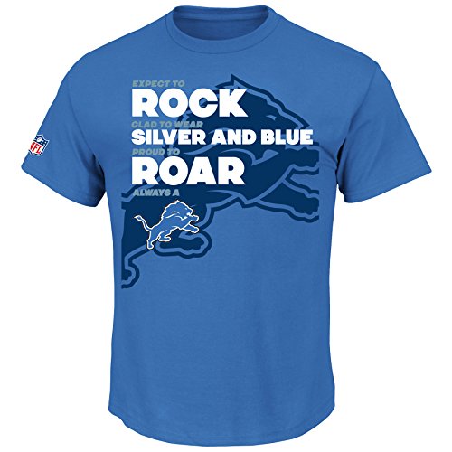 Majestic Athletic NFL Football T-Shirt Detroit Lions Rock Silver and Blue Roar Slogan (M) von Majestic