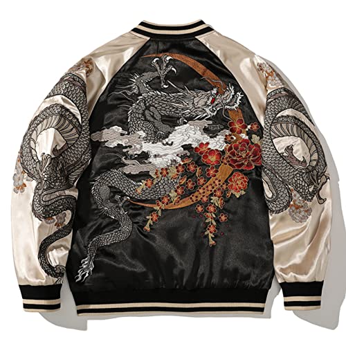 Dragon Bestickte Baseball-Jacke Männer Und Frauen Mäntel Kollision Farbe,Black a,XL Dragon Bestickte Baseball-Jacke Männer Und Frauen Mäntel Kollision Farbe,Black a,XL von MakeYown