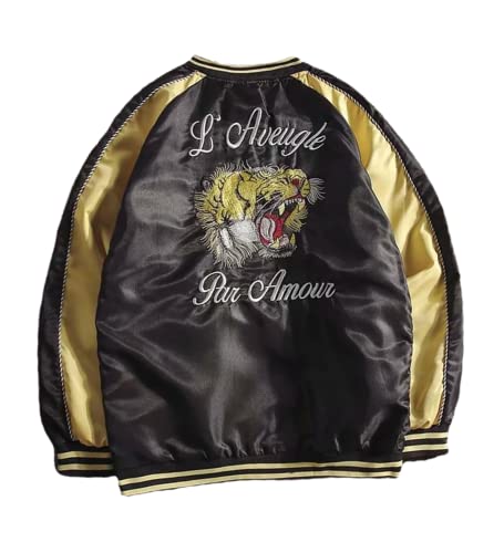Tiger Stickerei Mantel Männer Und Frauen Paar Bomberjacke,Gelb,XXL Tiger Stickerei Mantel Männer Und Frauen Paar Bomberjacke,Gelb,XXL von MakeYown