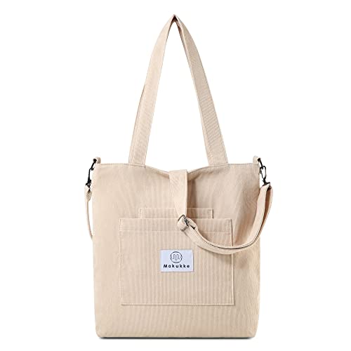 Makukke Cord Totes Bag Frauen - Schulter Hobo Tasche Handtaschen Crossbody Tasche Große Kapazität Einkaufen Geldbörsen, Khaki, Large, Cord-Einkaufstasche von Makukke