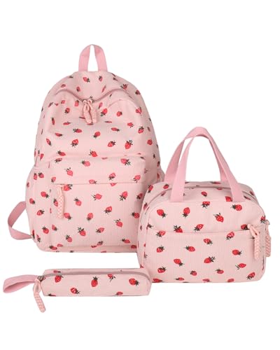 Makukke Schulrucksack Mädchen - Kawaii Erdbeere 3-in-1 Schulranzen für Mädche 1. - 5. Klasse, Lässiger Schulranzen Kinder mit Süßem Anhänger für Grundschule Mittelschule Makukke Schulrucksack Mädchen - Kawaii Erdbeere 3-in-1 Schulranzen für Mädche 1. - 5. Klasse, Lässiger Schulranzen Kinder mit Süßem Anhänger für Grundschule Mittelschule von Makukke
