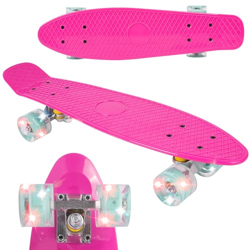 Malplay Mini Skateboard mit Leuchtende RGB LED-Räder | 22" Cruiser Board für Kinder und Jugendliche | Kinderskateboards | Gute Wahl für Anfänger | ab 6 Jahre | 56cm | Rosa und Minze von MalPlay