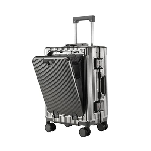 MalUanqq 20/22/24/26/28 '' Rolling Gepäck Laptop Front Open Pocket Case Aluminium Rahmen Travel Trolley Kabine Kabine Kabine auf Gepäcktasche(Gray,20Inches 500mm) von MalUanqq