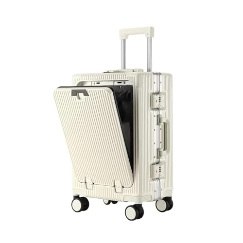 MalUanqq 20/22/24/26/28 '' Rolling Gepäck Laptop Front Open Pocket Case Aluminium Rahmen Travel Trolley Kabine Kabine Kabine auf Gepäcktasche(White,22Inches 550mm) von MalUanqq